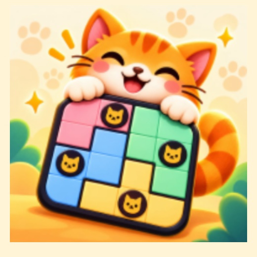 Logic Paws app icon: an orange cat hugging a puzzle grid